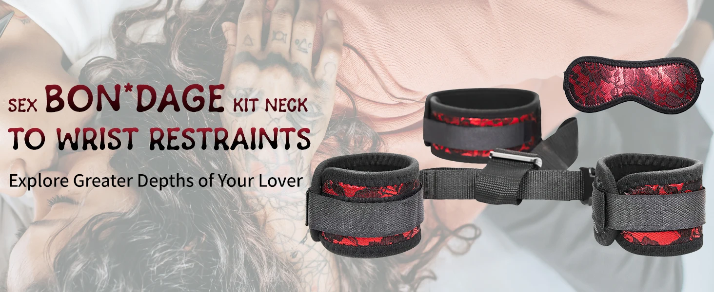 BDSM Neck to Wrist Restraints Bondage Set Adjustable Back Handcuffs Collar Bondage Set Bed SM Games Play Sex Toys for Couples