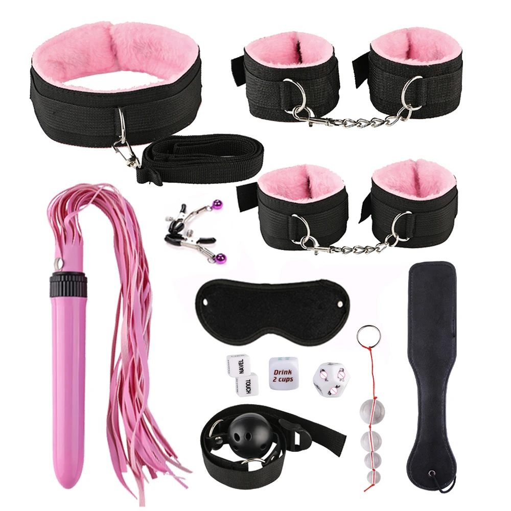 BDSM Kits Adults Sex Toys for Couples Handcuffs Nipple Clamps Whip Spanking Sex Metal Anal Plug Vibrator Exotic Bed Bondage Set