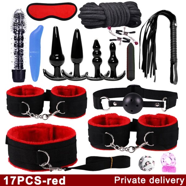 17pcs Sex Toy For Couple Suit 18 Adult Binding Handcuffs Anal Plug Bdsm Sex Kit For Women Sex Games Mouth Mask Adult Products