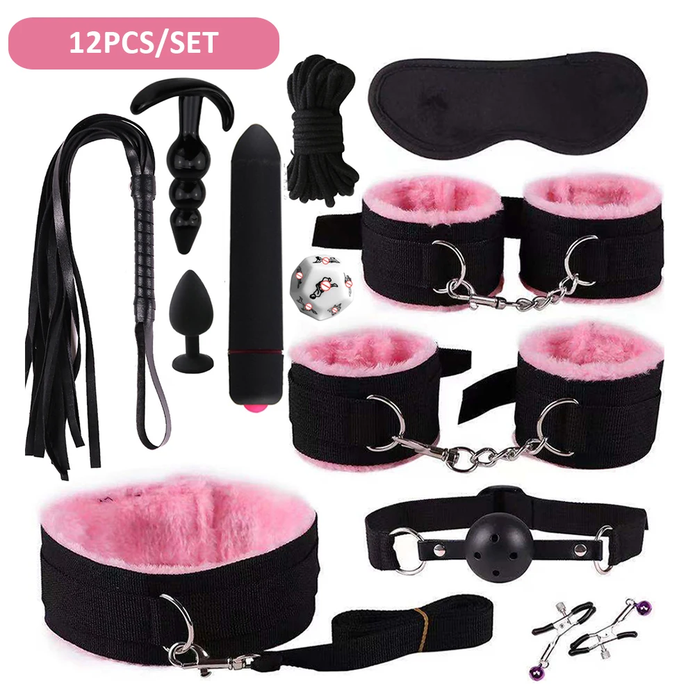 17pcs Sex Toy For Couple Suit 18 Adult Binding Handcuffs Anal Plug Bdsm Sex Kit For Women Sex Games Mouth Mask Adult Products