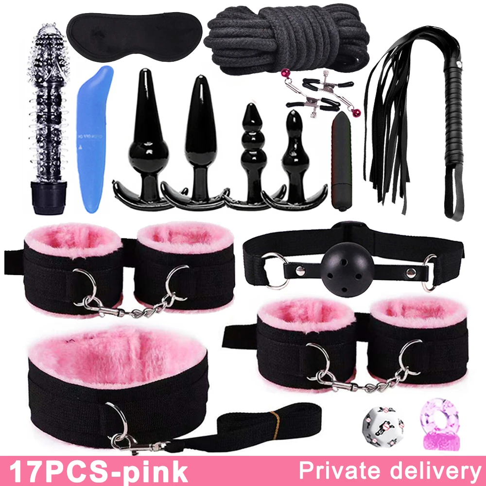 17pcs Sex Toy For Couple Suit 18 Adult Binding Handcuffs Anal Plug Bdsm Sex Kit For Women Sex Games Mouth Mask Adult Products