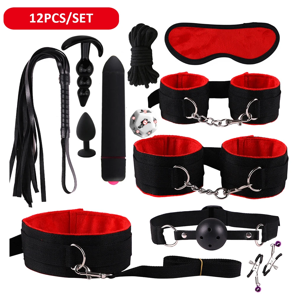 17pcs Sex Toy For Couple Suit 18 Adult Binding Handcuffs Anal Plug Bdsm Sex Kit For Women Sex Games Mouth Mask Adult Products