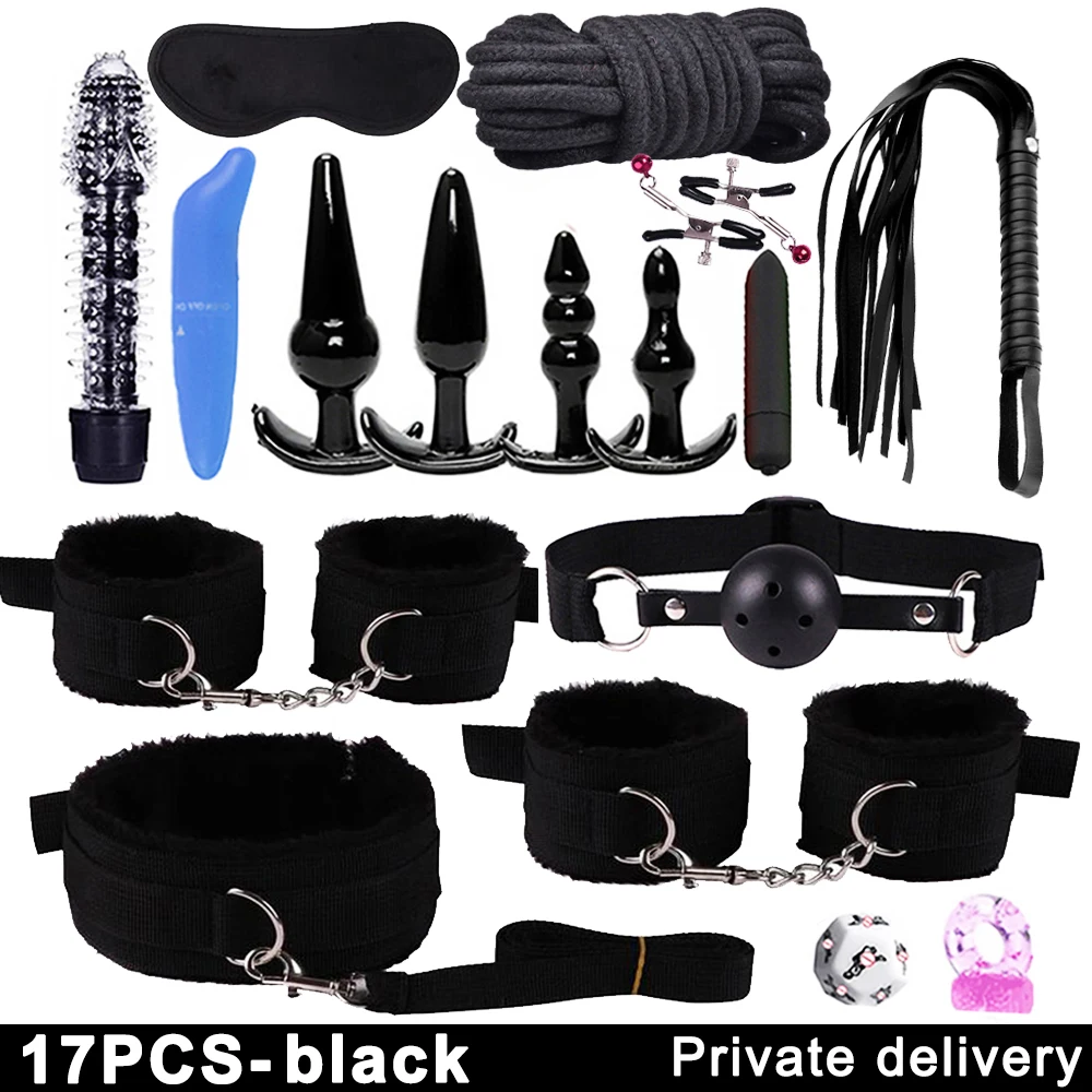 17pcs Sex Toy For Couple Suit 18 Adult Binding Handcuffs Anal Plug Bdsm Sex Kit For Women Sex Games Mouth Mask Adult Products