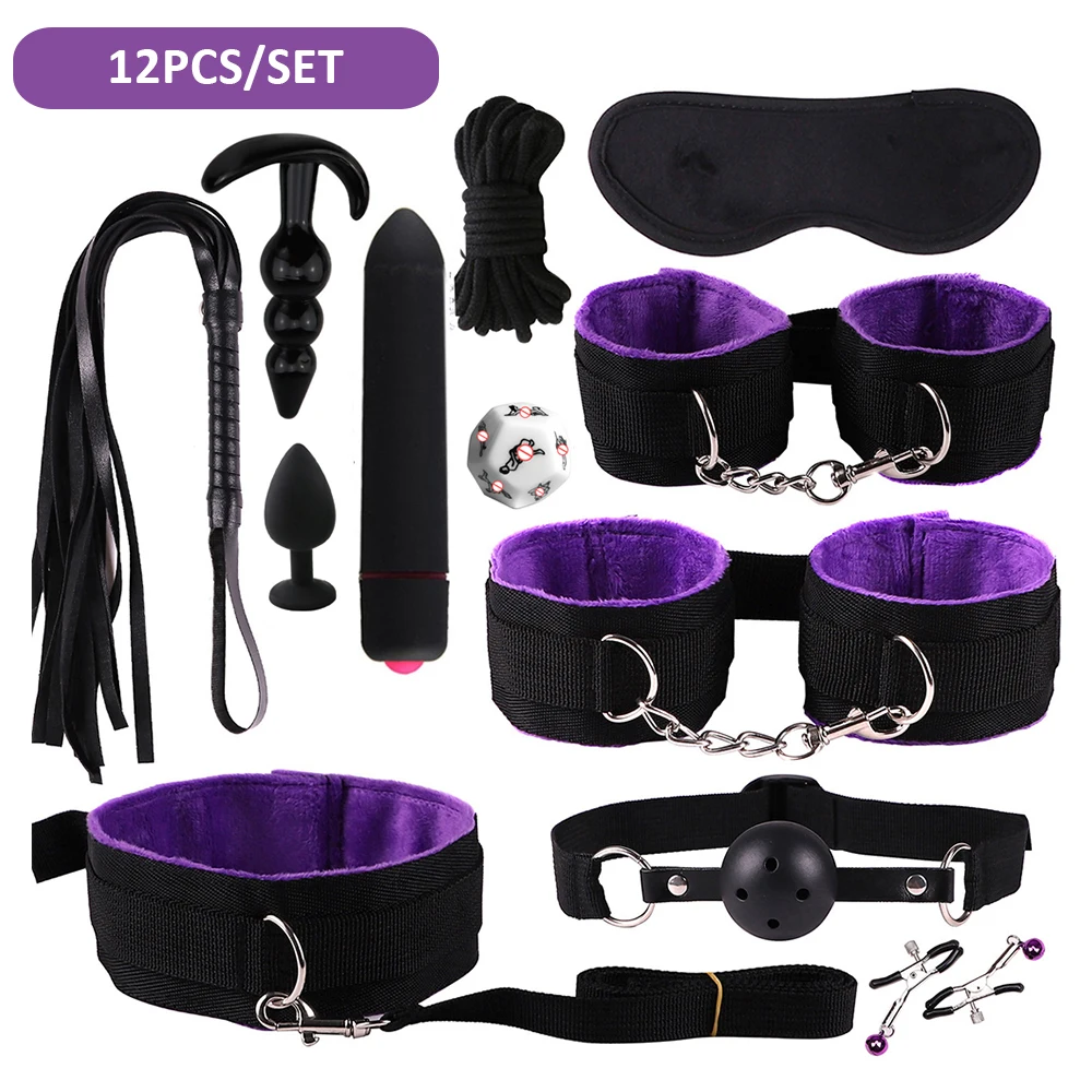 17pcs Sex Toy For Couple Suit 18 Adult Binding Handcuffs Anal Plug Bdsm Sex Kit For Women Sex Games Mouth Mask Adult Products