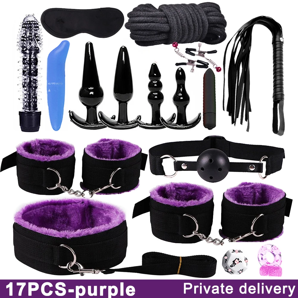 17pcs Sex Toy For Couple Suit 18 Adult Binding Handcuffs Anal Plug Bdsm Sex Kit For Women Sex Games Mouth Mask Adult Products