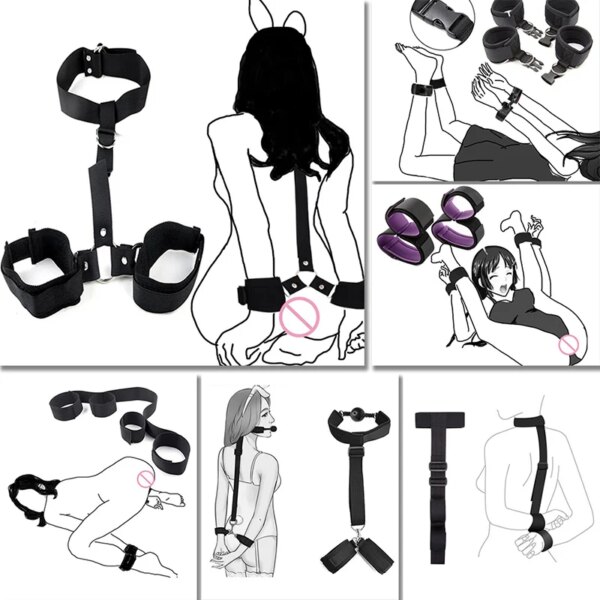 Bondage Kit Back Restraints Fetish Erotic Sex Toys For Couples Woman Female Slave Collars Handcuffs Necklace BDSM Adult Games