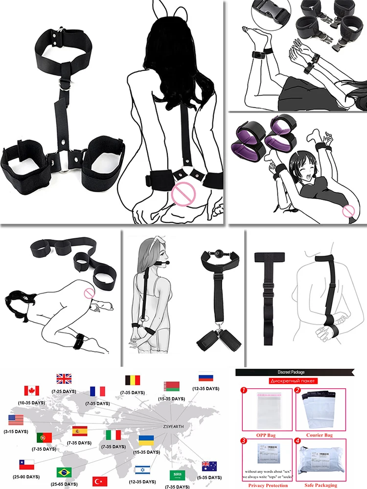 Bondage Kit Back Restraints Fetish Erotic Sex Toys For Couples Woman Female Slave Collars Handcuffs Necklace BDSM Adult Games Bondage Kit Back Restraints Fetish Erotic Sex Toys For Couples Woman Female Slave Collars Handcuffs Necklace BDSM Adult Games