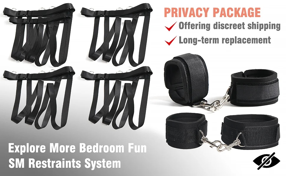 Sex Bondage BDSM Kit Bed Restraints Set Easy Install Sex Rope Adjustable Straps Sex Toys Handcuffs Ankle Cuff for Women Couples