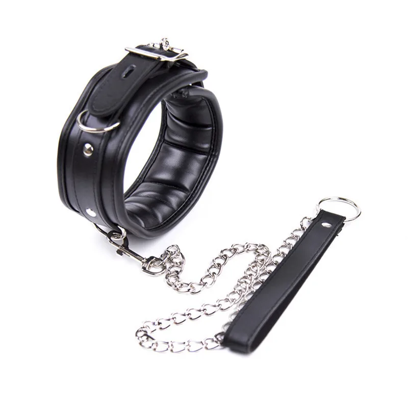 New Style Leather Soft Sponge Bondage Collar With Metal Chain Sex Toys For Adults Bdsm Bondage Adult Erotic Games