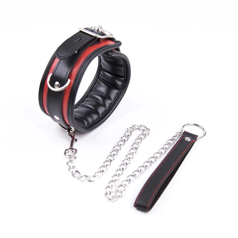 New Style Leather Soft Sponge Bondage Collar With Metal Chain Sex Toys For Adults Bdsm Bondage Adult Erotic Games