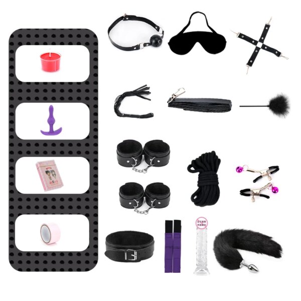 Adult SM Sex Toy Kits Bondage Gear BDSM Sex Game for Couples Erotic Blindfold Whip leather restraint Game Sexual toy