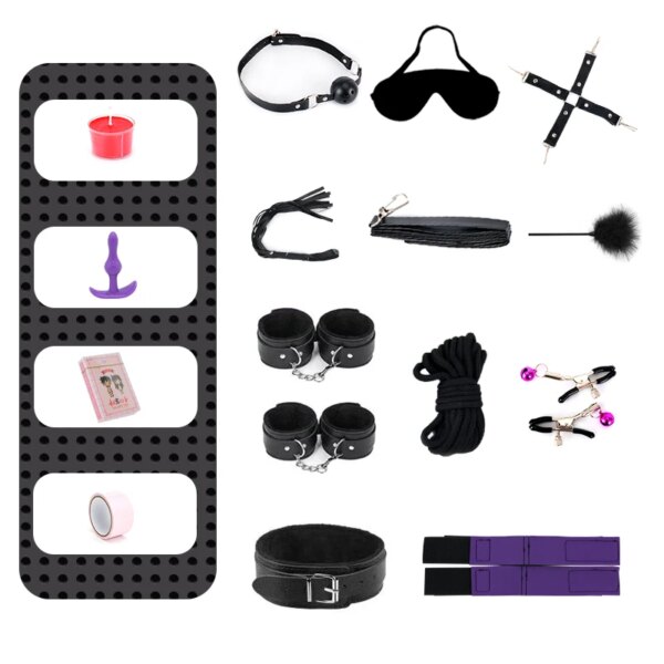 Adult SM Sex Toy Kits Bondage Gear BDSM Sex Game for Couples Erotic Blindfold Whip leather restraint Game Sexual toy