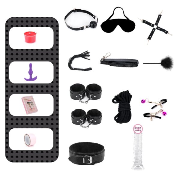 Adult SM Sex Toy Kits Bondage Gear BDSM Sex Game for Couples Erotic Blindfold Whip leather restraint Game Sexual toy