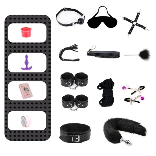 Adult SM Sex Toy Kits Bondage Gear BDSM Sex Game for Couples Erotic Blindfold Whip leather restraint Game Sexual toy