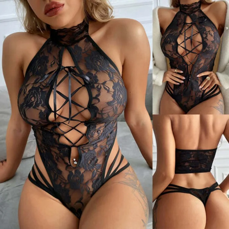 Women Erotic Hot Sex Turtleneck See-Through Lace Floral Sleeveless Bondage Gear Sexy Toys for Couples BDSM Restraints Underwear