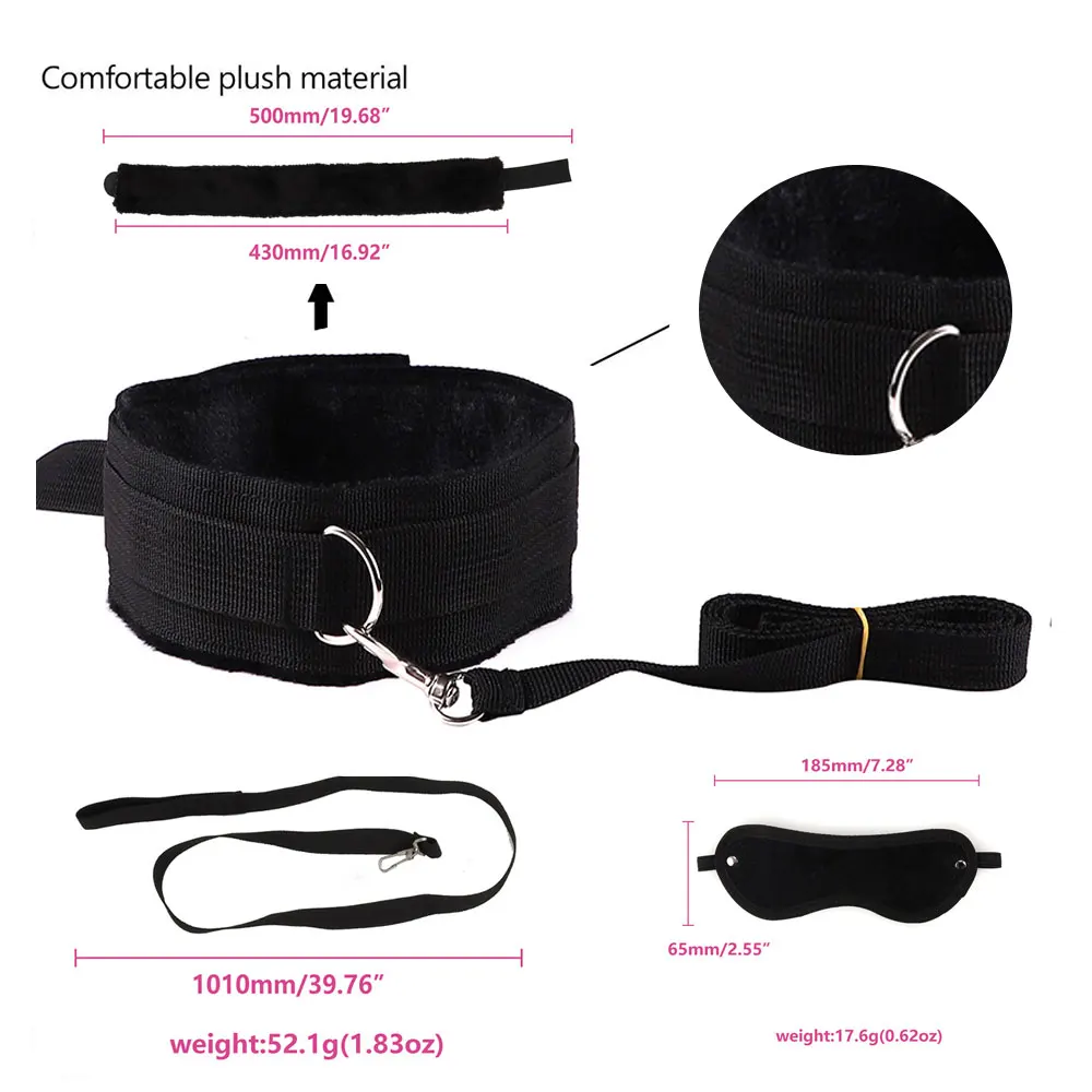 BDSM Bondage Set Fetish Slave Adult Game Hand Cuffs Ankle Cuffs Eye Patch Collars Mouth Gag Rope Whip Erotic Sex Toys For Couple