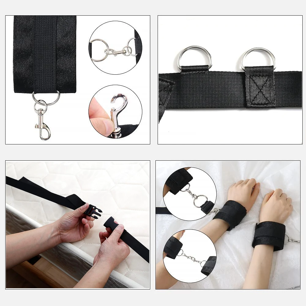 Sex Bed Restraint BDSM Bondage Restraint System Sex Play Couples Games Nylon Handcuffs Ankle Cuffs Under Sextoy Sexual Accessory