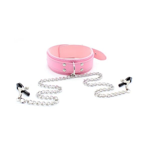 BDSM Leather Choker Collar With Nipple Breast Clamp Clip Chain Couple Slaves Adult Sex Toys Butterfly Style For Couples Games