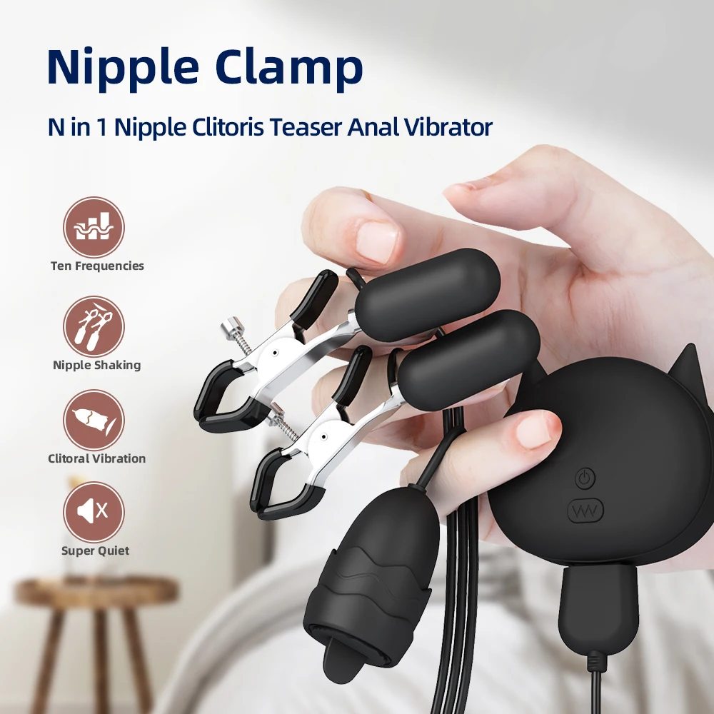 ALWUP Nipple Clamp Electric Shock Clamps Male With Chain For Female Clip Sexy Electro Adjustable Breast Vibrator