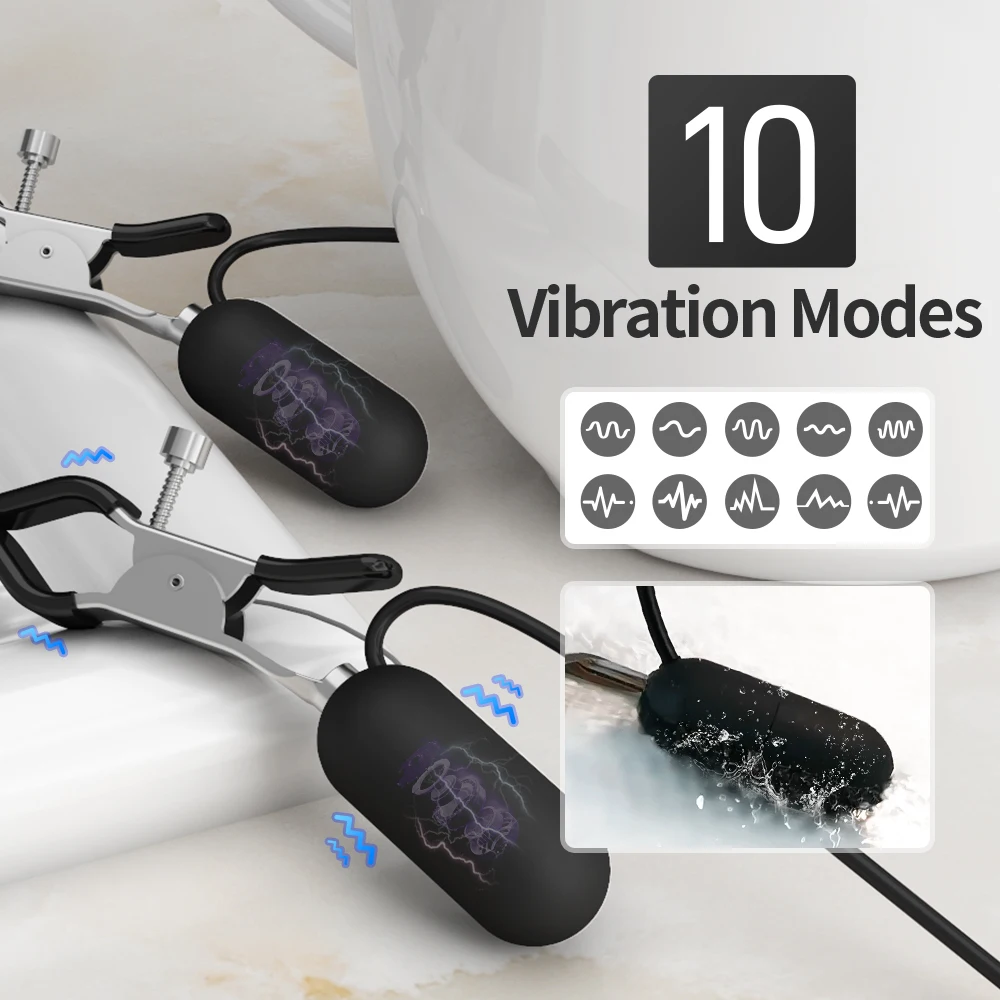 ALWUP Nipple Clamp Electric Shock Clamps Male With Chain For Female Clip Sexy Electro Adjustable Breast Vibrator