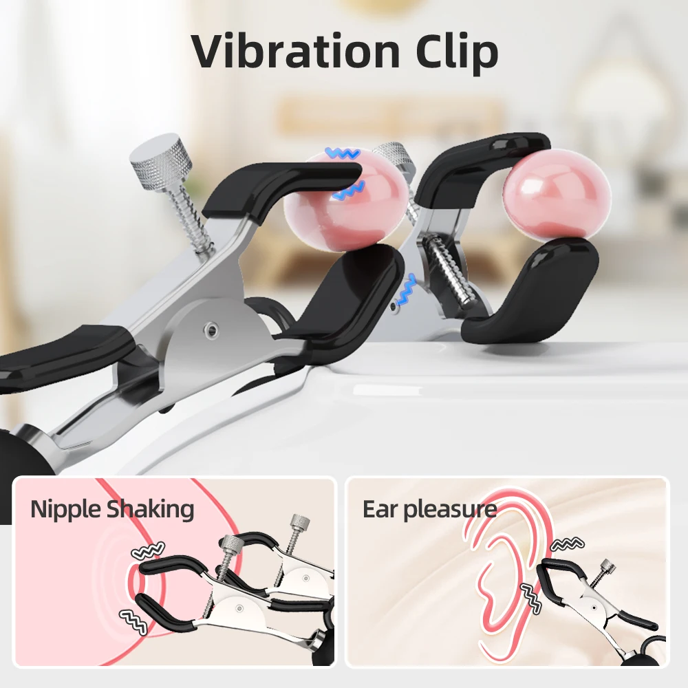 ALWUP Nipple Clamp Electric Shock Clamps Male With Chain For Female Clip Sexy Electro Adjustable Breast Vibrator