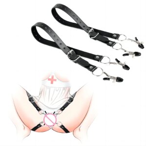 BDSM Bondage Restraint Wrap Around Thigh Spread Labia Spreader Straps With Vagina Clamps,Humiliation Play Nipple Clamps Roleplay
