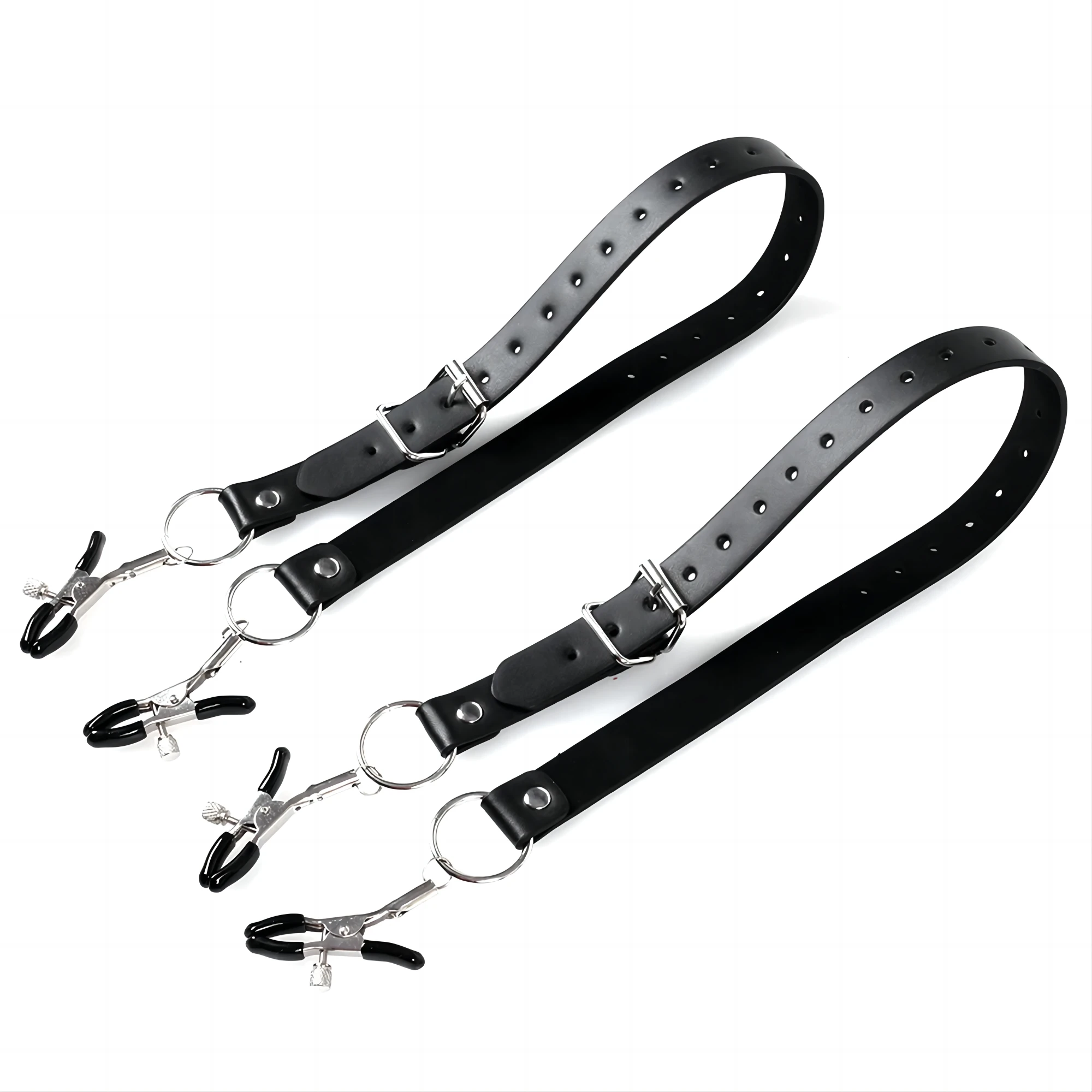 BDSM Bondage Restraint Wrap Around Thigh Spread Labia Spreader Straps With Vagina Clamps,Humiliation Play Nipple Clamps Roleplay