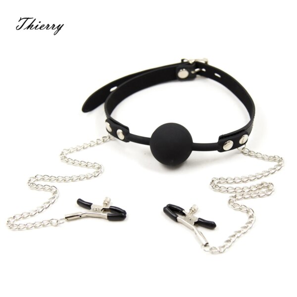 Silicone Ball Gag Mouth Plug Bondage Slave With Metal Nipple Clamps,Fetish Oral Sex Products Toys For Women Adult Games