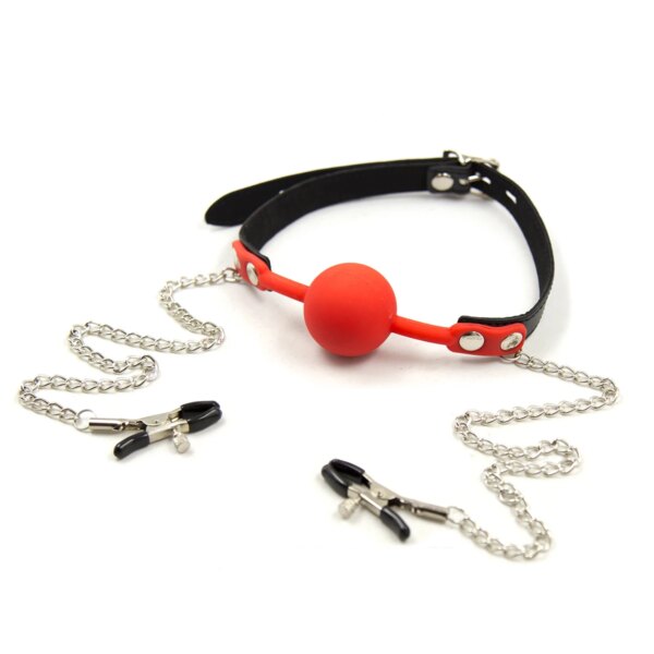 Silicone Ball Gag Mouth Plug Bondage Slave With Metal Nipple Clamps,Fetish Oral Sex Products Toys For Women Adult Games