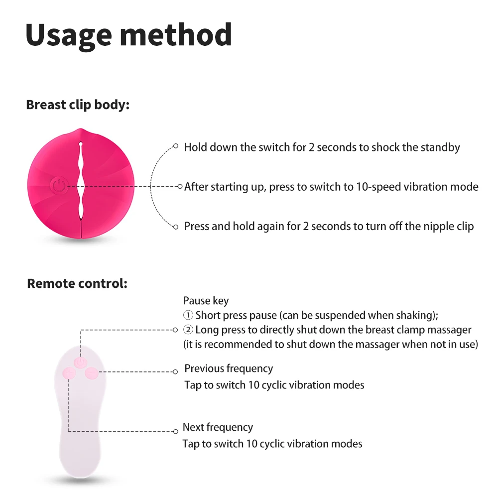 Wireless Remote Control Nipple Clamp Vibrator Silicone Breast Massage Nipple Clip Stimulate Adults Sex Toys for Women Couples