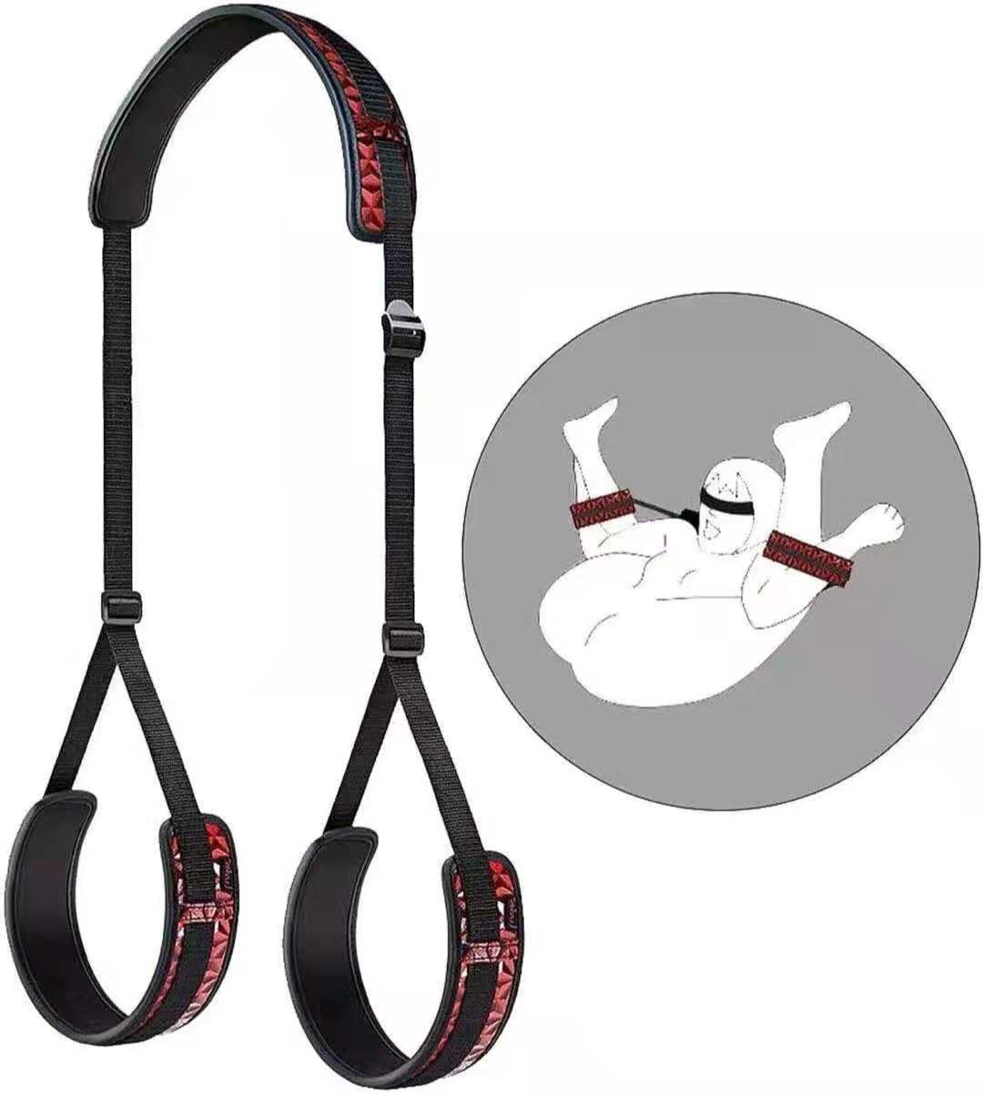 Sex SM Adult Products Diamond Pattern M Leg Strap Manufacturer Direct Sales Fun Split Strap Red and Black Binding