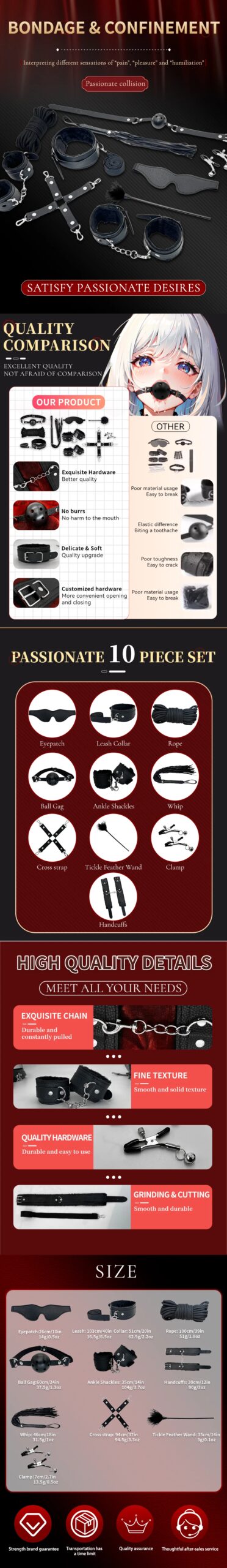 Adult SM Sex Toy Kits Bondage Gear BDSM Sex Game BDSM Collar Butt Erotic Blindfold Whip leather restraint Game Sexual toy