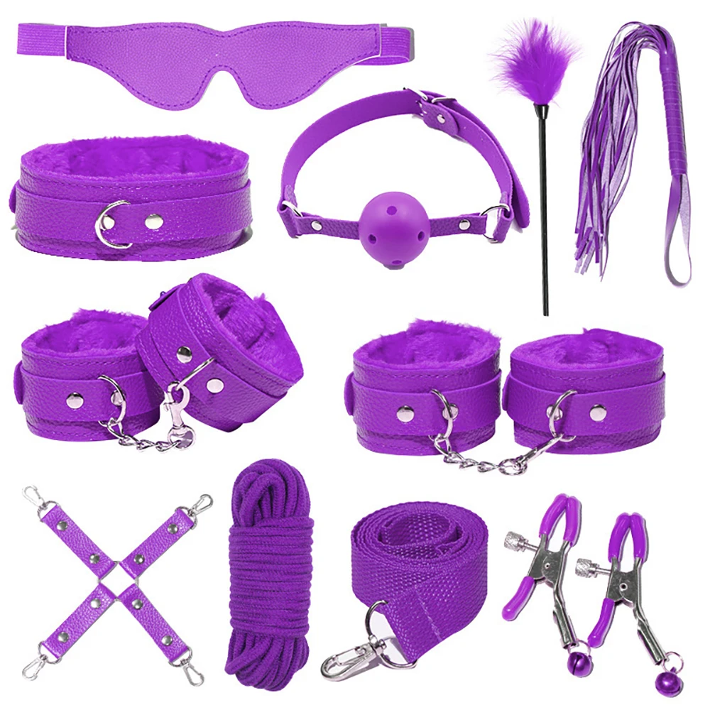 Sex Toys Kits for couples PU Sex Bondage Set Handcuffs Sex Games Whip Gag Shackles Collar Fluff Stick Nipple Clamp For Couples