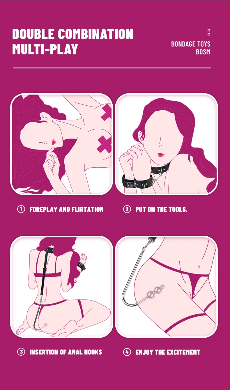 BDSM Alternative Sexual Couples Kit Metal Anal Hook Harness Necklace Bondage Handcuffs Sex Toys for Women Sadomasochism Accessor