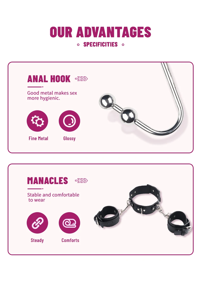 BDSM Alternative Sexual Couples Kit Metal Anal Hook Harness Necklace Bondage Handcuffs Sex Toys for Women Sadomasochism Accessor