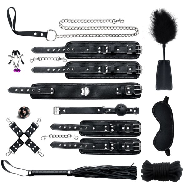 Sex Games Whip Gag Nipple Clamps Sex Toys For Couples Exotic Accessories Sexy Leather BDSM Kits Plush Sex Bondage Set Handcuffs