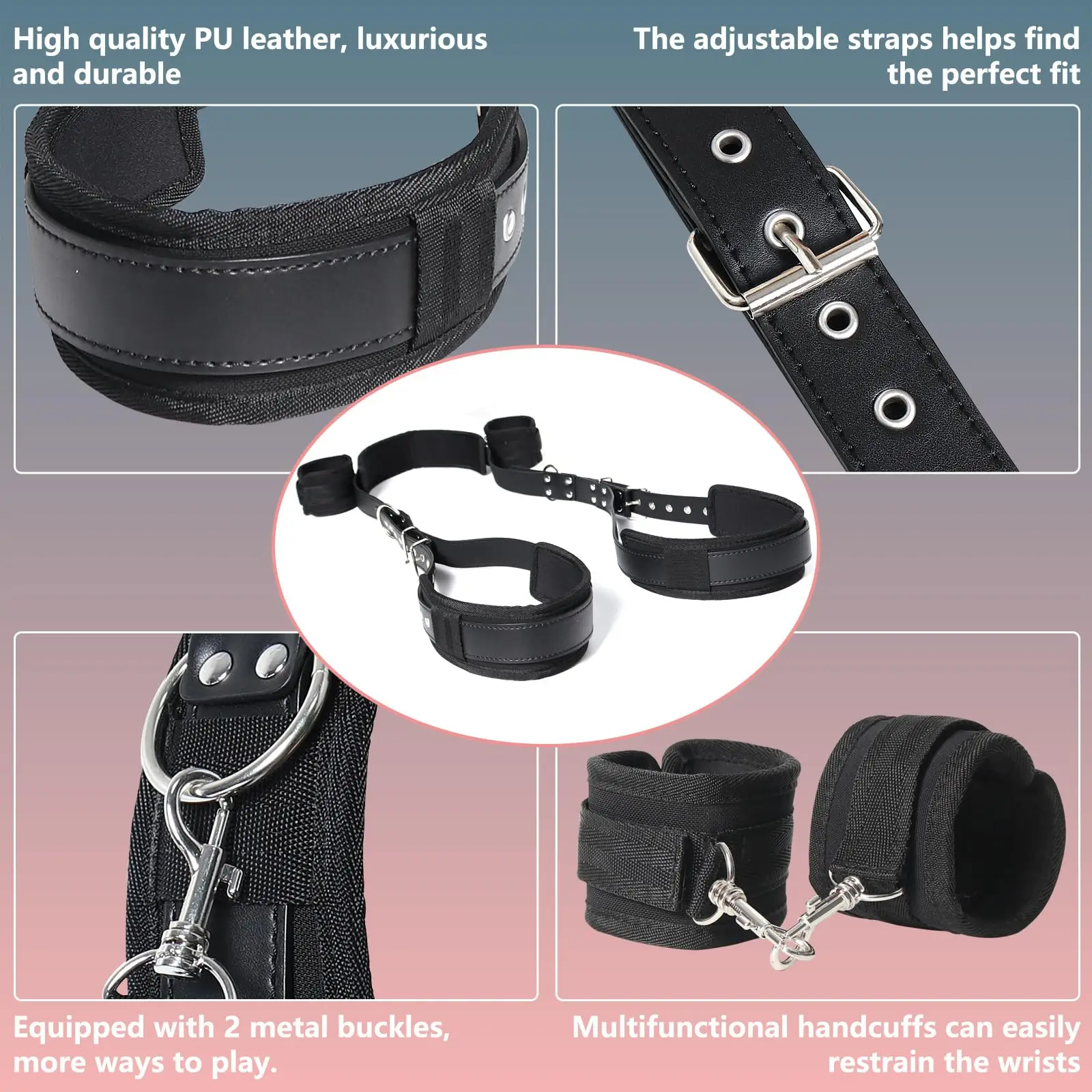 Leather BDSM Kit Handcuffs Sex Toys for Couples Bondage Straps Erotic Sexy Accessories Women Ankle Cuffs for Adult Games