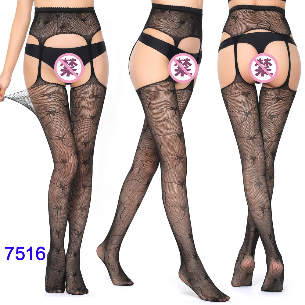 Women Black Stockings With Belt Set High Fishnet Tights Erotic Lingerie Sexy Pantyhose Floral Print Long Mesh Lace Stocking Women Black Stockings With Belt Set High Fishnet Tights Erotic Lingerie Sexy Pantyhose Floral Print Long Mesh Lace Stocking
