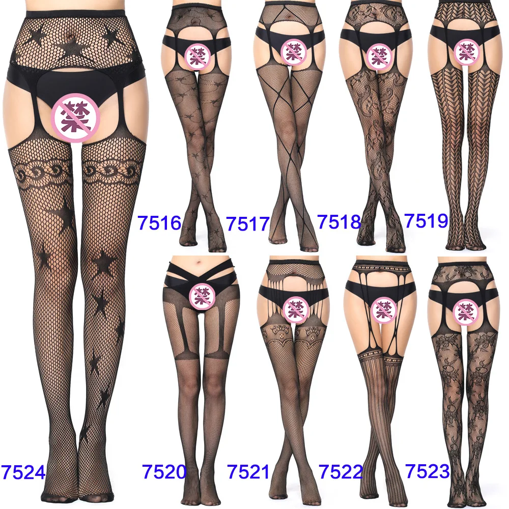 Women Black Stockings With Belt Set High Fishnet Tights Erotic Lingerie Sexy Pantyhose Floral Print Long Mesh Lace Stocking Women Black Stockings With Belt Set High Fishnet Tights Erotic Lingerie Sexy Pantyhose Floral Print Long Mesh Lace Stocking