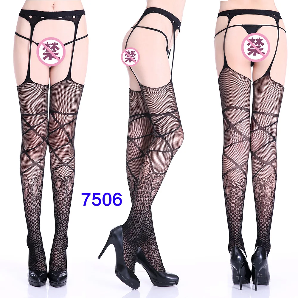 Women Black Stockings With Belt Set High Fishnet Tights Erotic Lingerie Sexy Pantyhose Floral Print Long Mesh Lace Stocking Women Black Stockings With Belt Set High Fishnet Tights Erotic Lingerie Sexy Pantyhose Floral Print Long Mesh Lace Stocking