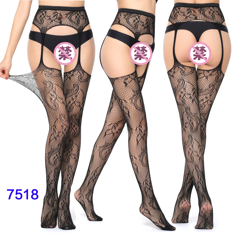 Women Black Stockings With Belt Set High Fishnet Tights Erotic Lingerie Sexy Pantyhose Floral Print Long Mesh Lace Stocking Women Black Stockings With Belt Set High Fishnet Tights Erotic Lingerie Sexy Pantyhose Floral Print Long Mesh Lace Stocking