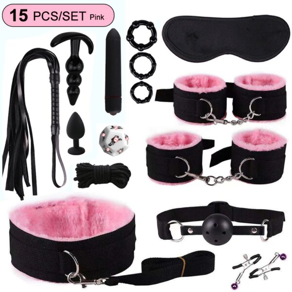 Sex Toys BDSM Bondage Set Erotic Bed Games Handcuffs Ankle Nipple Clamps Whip Spanking Slave Collars Adults Sex Game For Couples