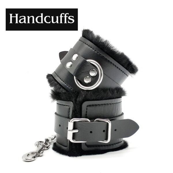 2PCS Plush Leather Handcuffs with Blindfold Kit Fuzzy Wrist Cuffs and Eye Mask Restraints for Adults Games Play