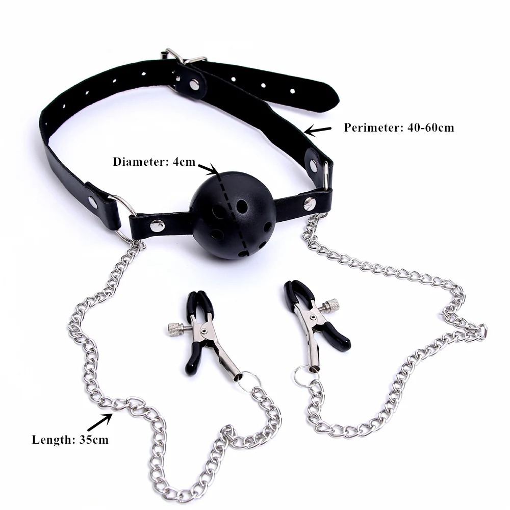 Erotic Toy PU Leather Mouth Gag Ball Oral Sex with Chain Clip Breast Nipple Clamps Fetish Bondage Harness Sex Toys Adult Games Erotic Toy PU Leather Mouth Gag Ball Oral Sex with Chain Clip Breast Nipple Clamps Fetish Bondage Harness Sex Toys Adult Games