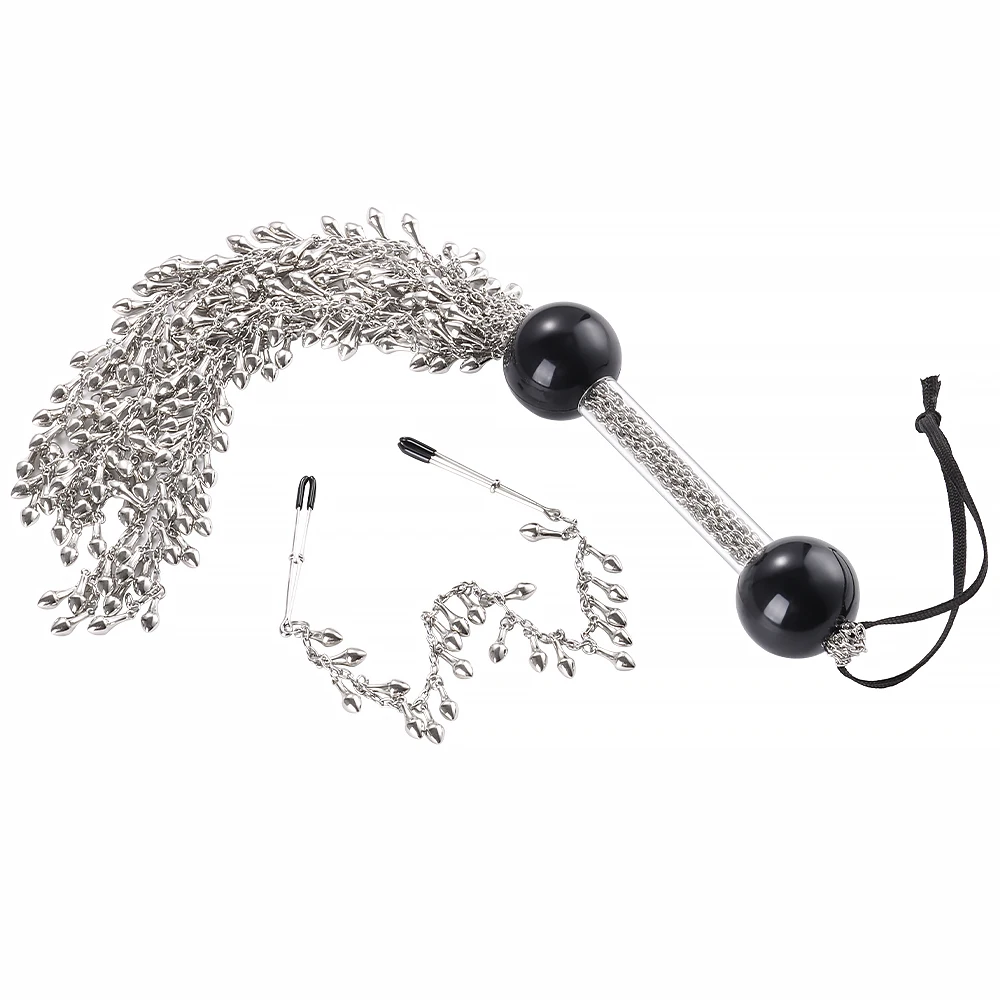2pcs  Bondage Kits Nipple Clamps with Horse Riding Crop Whip No Piercing Weighted Nipple Clamps For Women Non Piercing Beginner