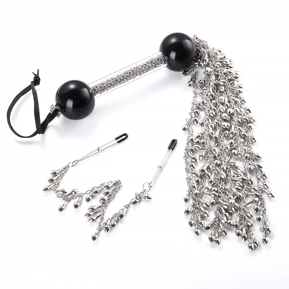 2pcs  Bondage Kits Nipple Clamps with Horse Riding Crop Whip No Piercing Weighted Nipple Clamps For Women Non Piercing Beginner