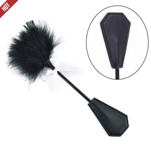 New Erotic Bdsm Feather Tickled Whip Bondage Punish Fetish Leather Spanking Paddle Play Flogger Lover Riding Crop Pony Sex Toy