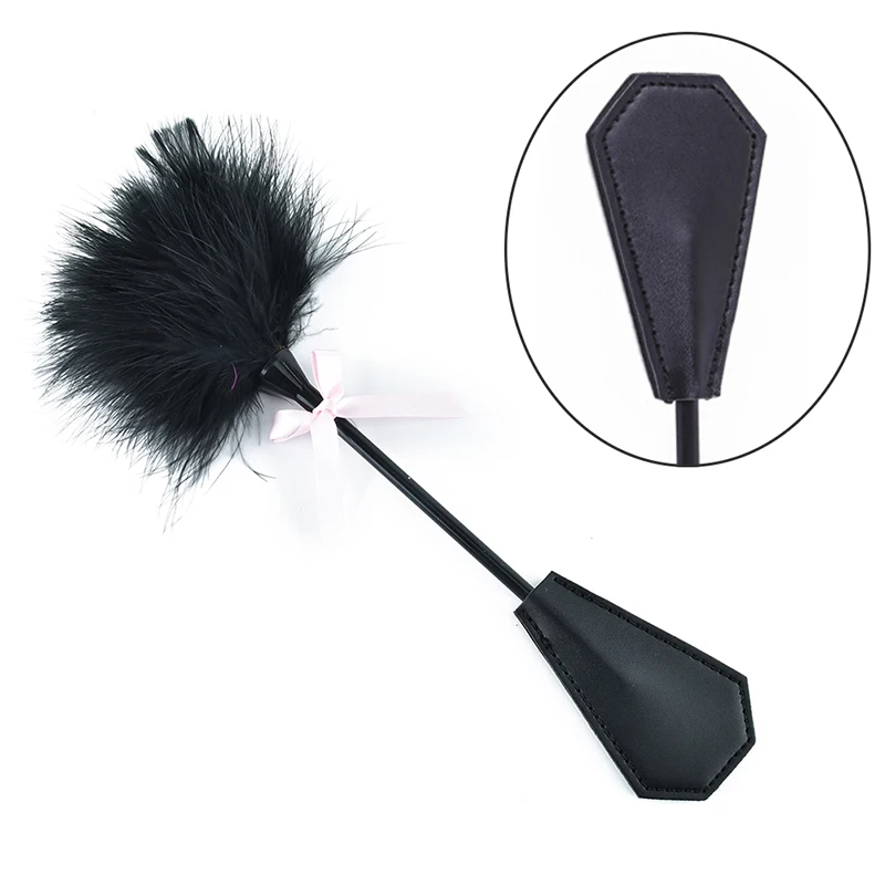 New Erotic Bdsm Feather Tickled Whip Bondage Punish Fetish Leather Spanking Paddle Play Flogger Lover Riding Crop Pony Sex Toy