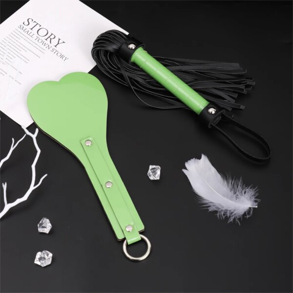 2Pcs Bondage Set with Leather Spanking Paddle and Horse Whip BDSM Restraints Kit Riding Crop Adult Sex Toys for Women and Couple