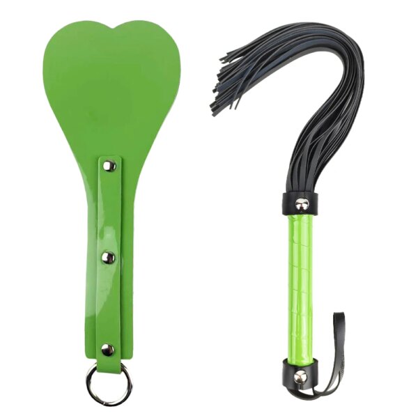 2Pcs Bondage Set with Leather Spanking Paddle and Horse Whip BDSM Restraints Kit Riding Crop Adult Sex Toys for Women and Couple
